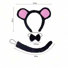 新款时尚创意多功能毛绒老鼠头箍，卡通动物耳朵头饰套装，适合派对、宴会、万圣节等场合，可爱动物头饰 - 毛皮老鼠 - 查看 7