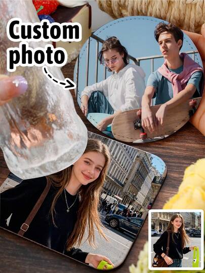 Custom Photo Coaster, Personalized Couple Memory Drink Mat, Customized Valentine'S Day Picture Cup Pad, Customizable Romantic Gift, Ideal Valentine'S Present For Partner, Stylish Home Bar Accessory For Daily Use, Unique Couple-Themed Table Decor