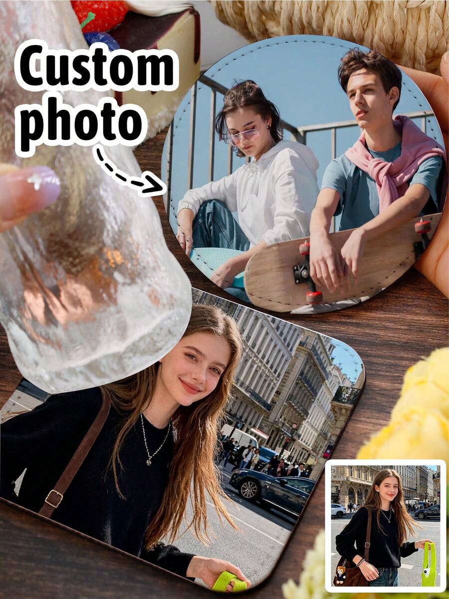 Custom Photo Coaster, Personalized Couple Memory Drink Mat, Customized Valentine'S Day Picture Cup Pad, Customizable Romantic Gift, Ideal Valentine'S Present For Partner, Stylish Home Bar Accessory For Daily Use, Unique Couple-Themed Table Decor - Style B - View 1