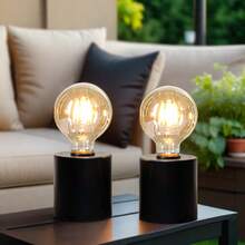 4PCS Table Lamp Battery Powered 7" Tall Cordless Lamp Light Simple Design With Edison Style Bulb Great For Holiday Event Table Decor - màu đen - Xem 2