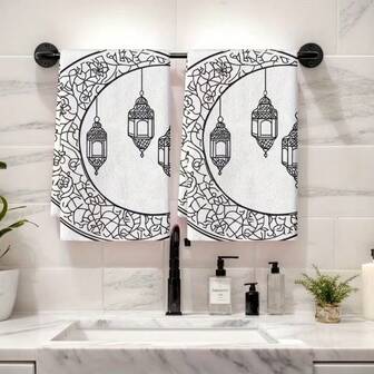 Ramadan Kitchen Towel Set (1/1/2 Pcs) - Highly Absorbent, Soft Polyester Fiber Dish Cloths, Decorated With Festive Moon And Lantern Patterns, Simple And Elegant Style. Size: 40*60cm - Suitable For Cooking And Baking, Also Fit For Decorating Living Room, Kitchen, Dining Room And Holiday Parties, Can Also Be Used As Housewarming Gift.