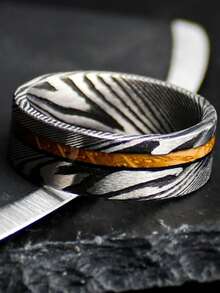 1枚8毫米高品质大马士革威士忌酒桶戒指，男士大马士革钢木质结婚戒指，独特的订婚圣诞礼物，送给男友，大马士革钢含量>60% - 銀色 - 查看 21