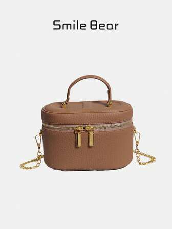 Ny stil i minoritetsdesign för kvinnor, kontrastfärg, sömmar, texturkedja, avtagbar axelremsväska med en axel, med cylinderform, stor kapacitet, lämplig för pendling, koreansk hög färgkvalité, explosiv damväska