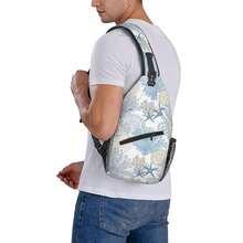 Nautical Coastal Sling Bag For Women Crossbody Bag Marine Pattern With Starfish Seashell Mollusk Coral Sling Backpack For Men Underwater Themed Shoulder Bag Sports Travel HiFKing Daypack - 藍白 - 查看 7