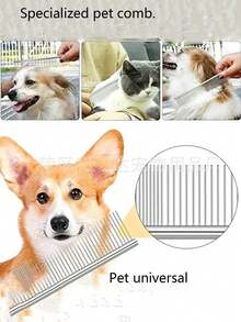 1支金属涂层宠物直毛刷，狗狗美容刷，金属涂层宽齿梳，适用于猫狗美容 - 彩色 - 查看 10