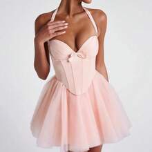 2026 Valentine's Day Midi Dress - Women's Sweet Cool Fishbone Collar Lace Tie Waist Dress - Hồng - Xem 3