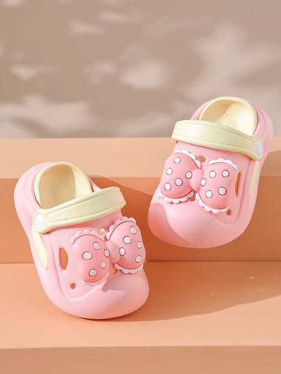 儿童时尚卡通拖鞋，幼儿夏季蝴蝶结防滑轻便软底粉色EVA女童室内/室外凉鞋，花园鞋