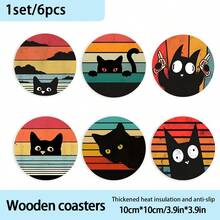 Conjunto de 6 porta-copos de madeira - Antiderrapantes, resistentes ao calor, ideais para bebidas e café - Perfeitos para encontros, escritório, cozinha, jardim, decoração de casa nova - Ótimo presente para as festas de fim de ano - Porta-copos de madeira - Ver 8