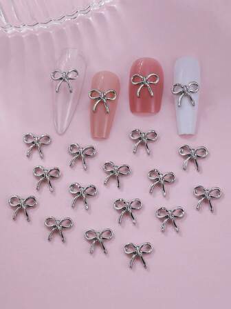 20 件装金属丝带美甲装饰，适合夏季，Y2K 风格丝带设计美甲饰品，美甲用品，美甲吊坠，美甲宝石