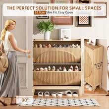 LVSOMT Narrow Wooden Shoe Cabinet With Grooves, Modern Shoe Cabinet With 2 Flaps, Narrow Shoe Cabinet With 2 Shelves, Shoe Chest For Entrance, Hallway, Corridor, 80 X 25 X 100 Cm - màu nâu - Xem 4