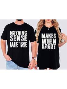 Valentine's Day-Shirt Confession Tee Nothing Sense We're And Makes When Apart, Couples Love Shirt, Valentines Day Shirt, Couples Matching Shirt, Valentines, Honeymoon Shirt Graphic Tees Men Crop Tops Couple Tee Art Outfits Men-Shirt - 黑色 1pcs WOMEN1 - 查看 8