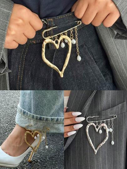 1 pièce Broche vintage en métal en forme de cœur avec gland, décoration polyvalente pour vêtements, écharpes, ourlets de pantalon