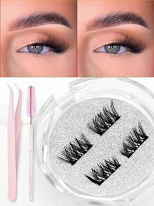 1 Pair Magnetic False Eyelashes, Half-Piece Style, No Glue Needed, Short Magnetic Lashes, Natural Cat Eye Makeup Effect, Reusable, Suitable For Eyelash Extension, Slouchy People, Beauty Bloggers, Wedding & Music Festival Gift - Natural Lashes - View 2