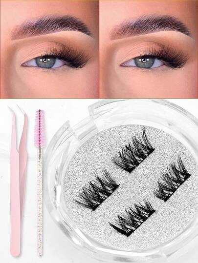 1对磁性假睫毛，半截式，无需胶水，短款磁性睫毛，打造自然猫眼妆效，可重复使用，适用于睫毛嫁接，适合眼部线条流畅的人、美妆博主，也是婚礼、音乐节的理想礼物。