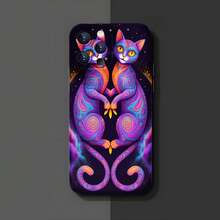 1PC Phone Case ,  Colorful Cats With Swirls And Stars , Stylish Phone Case, Phone Decoration, All-around Lens Protection, Creative Small Gift, Funny Gift for Boys and Girls - ブラック - チェックする 3