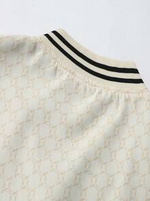 Men's Striped Print Patchwork Multi-Pocket Casual Baseball Jacket - Apricot - View 6
