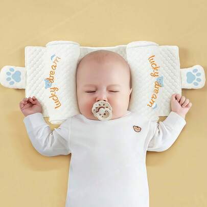 Almohada de bebé con diseño de dibujos animados, almohada de mijo, almohada antivuelco para recién nacidos de 0 a 1 año, almohada de bebé linda, relleno de mijo (bordada)