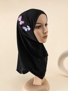 1pc Children/Girls' Butterfly Hijab, Middle Eastern Muslim Arabic Style, Cute & Elegant, Breathable & Adjustable, Suitable For All Seasons, Gift - A - View 4