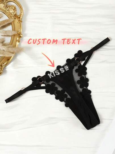 Tanga de encaje con letra de cristal personalizada, bragas de bikini con nombre personalizado para mujer, ropa interior tipo tanga triangular, regalo perfecto para novia o esposa, adecuado para San Valentín, Navidad, Halloween, Acción de Gracias, cumpleaños o aniversario
