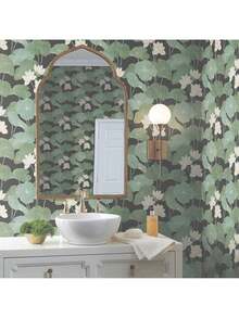 Papel pintado de lirio beige y verde, rollo - Negro/Verde - Ver 4