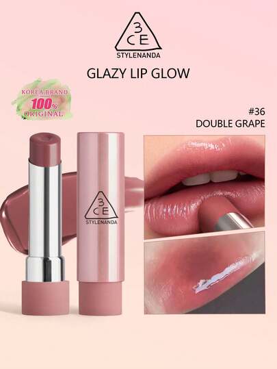 3CE Glazy Lip Glow 36 Double G SN, Moisturizing Glossy Lip Gloss, Hydrating And Luminous Formula, Non-Sticky, Creates Glass-Like Lip Makeup Effect, Daily Lip Care, Korean Makeup Essential, 3.2g/0.11oz, K-Beauty