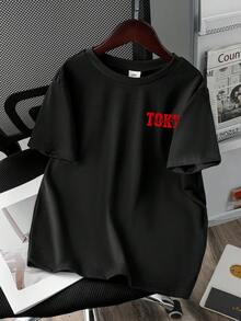 Áo thun ngắn tay in hình khẩu hiệu xe hơi dành cho bé trai tuổi teen, kiểu dáng thường ngày, thích hợp cho mùa hè. - màu đen - Xem 2