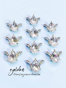 10pcs New Shiny Crystal Glass Gold & Silver Alloy 3D Metallic Unicorn Wing Nail Jewelry Decorations, DIY Accessories Suitable For Girls & Women Nails Nail Supplies - Multicolor - View 4