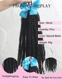 1 buah Rambut Ekor Kuda Keriting Mengembang Gaya Afrika untuk Anak Perempuan Ukuran 18 Inci dengan Jepitan Pita - Aksesori Rambut Sintetis Hitam Alami, Aksesori Wig Nyaman untuk Anak Perempuan - Hitam Alami - View 6