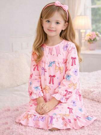 Flickornas sovkläder, färgglad godisfärgad rosettnattlinne, rosa söt prinsessklänning