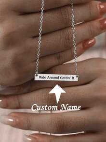 1pc Custom Bar Name Necklace Solid Gold Bar Necklace Nameplate Necklace Engraved Bar Necklace Best Friend Necklace Christmas Gift For Her - Multicolor - View 2