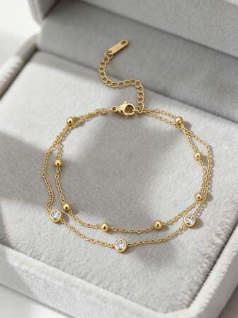 1件不锈钢水钻沙滩脚链，时尚迷人，女士适用