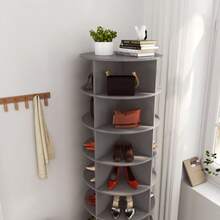 360° Grey Rotating Shoe Cabinet, 7 Shelves, Holds Up To 28 Shoes - Grey - View 1