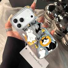 Funda para iPhone 17 16 15 14 13 12 11 Plus con diseño de gato de Halloween, estilo divertido, agujeros grandes, gasa de plumas y alta estética, protectora, Funda Antigolpes,Cubierta Resistente a Caídas,Textura de Pluma,Funda de Teléfono Duradera,Accesorio de Teléfono Estiloso,Entusiastas de los - Plateado - Ver 4