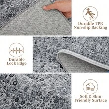 Boho Print Washable Rugs Non Slip Low Pile Vintage Floral Traditional Carpet For Living Room Bedroom Kitchen Dining, Grey - Xám - Xem 5
