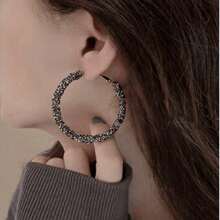 1 Pair New Popular Large Circle Earrings For Women, Rhinestone Decor Elegant Hoop Drop Earrings Suitable For Daily Wear - 彩色 - 查看 2