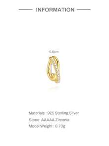 EleRunis 1pc 925 Sterling Silver Hypoallergenic Classic Double-Layer Cubic Zirconia 6/8/10mm Hoop Earrings, 18K Gold Plated Mini Cartilage Earrings, Suitable For Women's Daily Wear