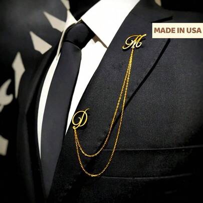 1 Piece Chain Letter Brooch, Men's Jewelry Custom Suit Jacket Chain Brooch, Business Style Best Man Brooch, Groom Name Badge Wedding Gift