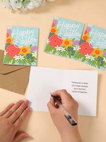 6张复活节贺卡套装（含信封），春季花卉复活节明信片套装，复活节装饰品，复活节家居装饰，桌面装饰，复活节礼品卡，感谢卡，生日礼物，复活节礼物，纪念品，复活节卡片，课堂交换卡，复活节派对用品，寻蛋派对礼品，节日派对礼物 - 彩色 - 查看 5