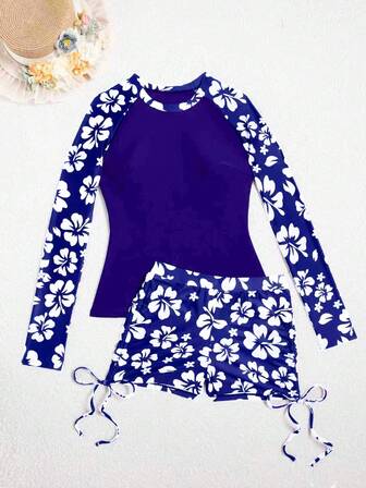 2 st/set långärmade rashguard och badbyxor, skyddande baddräkt