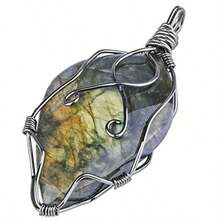 Labradorite Necklace Irregular Shape Wire Wrapped Quartz Crystal Pendant With Chain Healing Stone Jewelry - Hoa hồng vàng - Xem 3