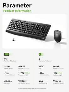 ACER OCC313 Keyboard Mouse Combo Set - Slim & Minimalist Design, Ergonomic Low-Noise Wireless Mouse With Sensitive Tracking And Long-Lasting Battery, 2.4G Receiver Plug & Play, Suitable For Office, Business, Student, Home Use - Black - View 13