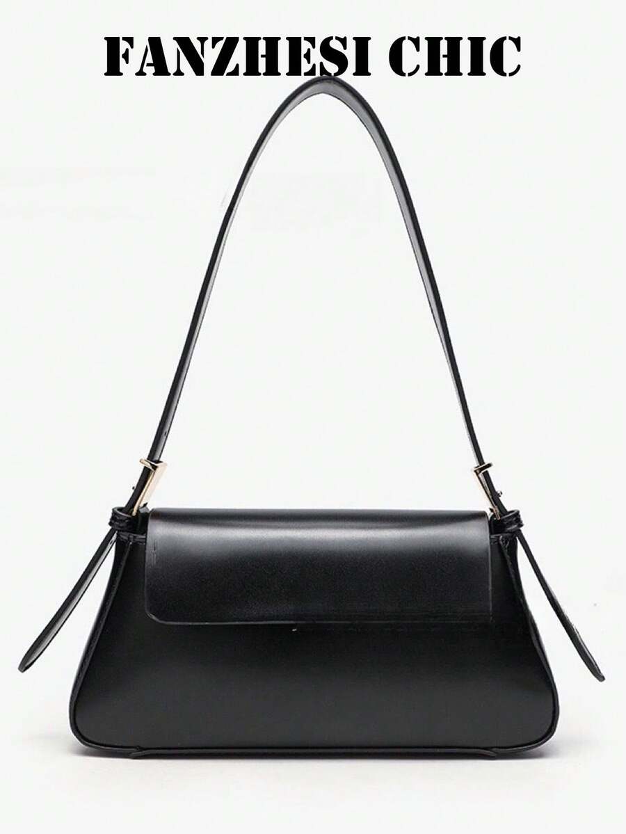 2026 NewMinimalist Flap Bag Solid Black - Black - View 1