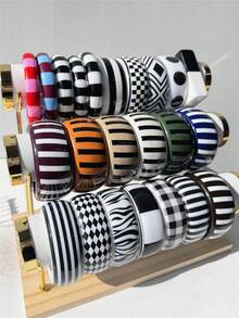 极简复古黑白条纹格子树脂手链，几何宽幅拼接手链 - 彩色 - 查看 3