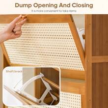 LOVEWE 1pc Bamboo Narrow Hidden Shoe Cabinet, 2 Flip-Top Drawers Rattan Vent Panel, Slim Space-Saving Anti-Tip, Top Shelf For Keys/Bags, Entryway/Bedroom/Hallway Shoe Storage - màu nâu - Xem 5