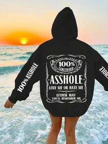 Plus Size Women Slogan Print Drop Shoulder Long Sleeve Casual Loose Thermal Lined Hoodie Sweatshirt, Autumn/Winter - Đỏ - Xem 11