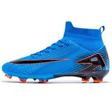 Nuevas Zapatillas de Fútbol Assassin Unisex Botas de Entrenamiento Profesional de Competición Antideslizantes Resistentes al Desgaste con Tacos para Adultos y Jóvenes - Azul marino naranja - Ver 2