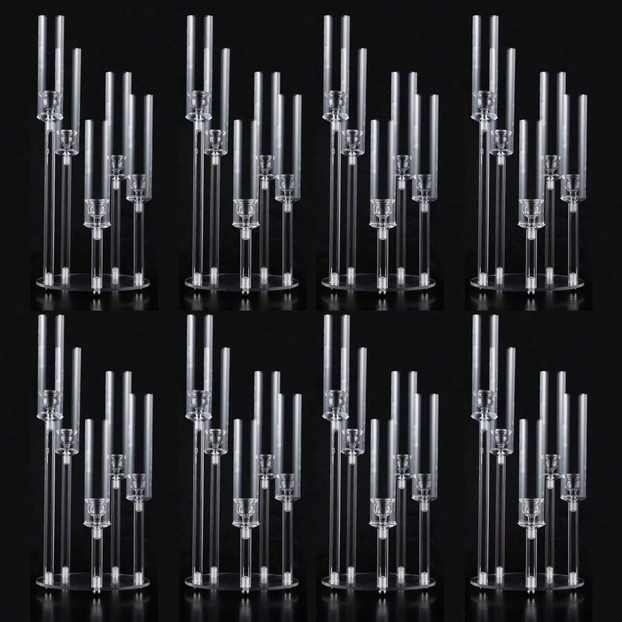 8pcs Acrylic 5 Arm Candle Holder,22.6'' Tall Candelabra Wedding Centerpieces For Tables,Clear Candlesticks Holder With Lampshade For Birthday Party Housewarming Gift Fireplace Dinner Decor - Trong suốt - Xem 1