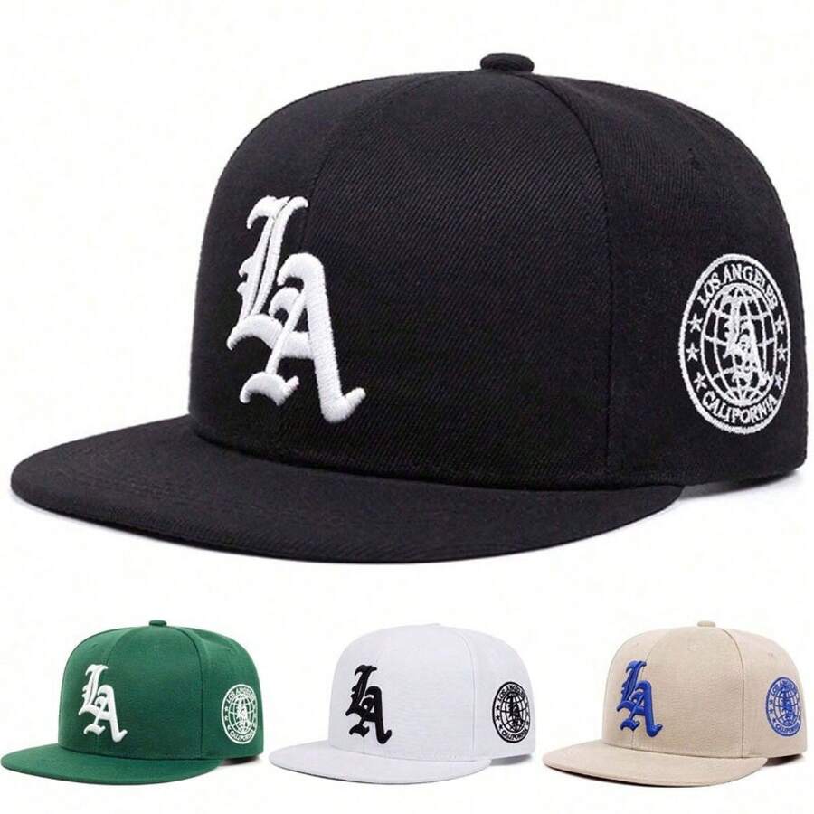 Twostyles Unisex Baseball Cap - Breathable Embroidered 'LA' Design, Adjustable Snapback, Black Retro Style, Suitable For Outdoor Sports And Casual Wear, Sun Hat, Adjustable Helmet - 卡其色 - 查看 1