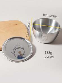 儿童304不锈钢带防尘盖餐碗，220毫升，适用于婴儿辅食、面条、汤和牛奶等餐具 - 彩色 - 查看 2