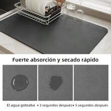 FIAN Tapete de Secado de Platos de Silicón - Alfombrilla Súper Absorbente y Antideslizante- Protector de Encimera Resistente al Agua Calor y Moho - Fácil de Limpiar No Guarda Olores gris oscuro 16"x24" - gris oscuro+70 x 70 cm - Ver 1